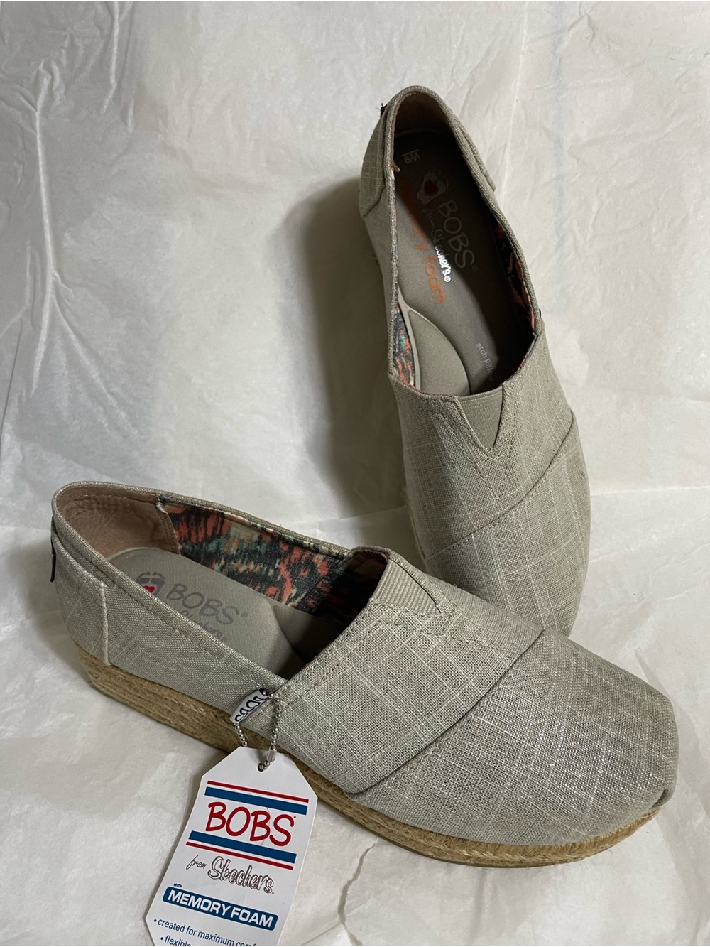 BOBS from Skechers Beige Linen Wedge Espadrilles
